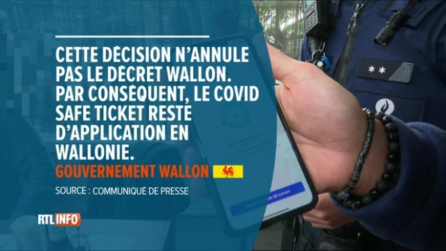 Covid Safe Ticket jugé illégal: la Région Wallonne va en appel