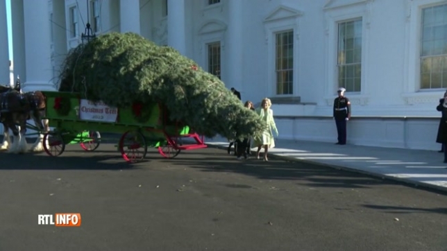 La Première Dame des Etats-Unis Jill Biden accueille le sapin de Noël qui trônera à la Maison Blanche