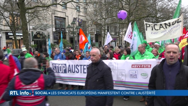 Les syndicalistes européens manifestent à Bruxelles contre l
