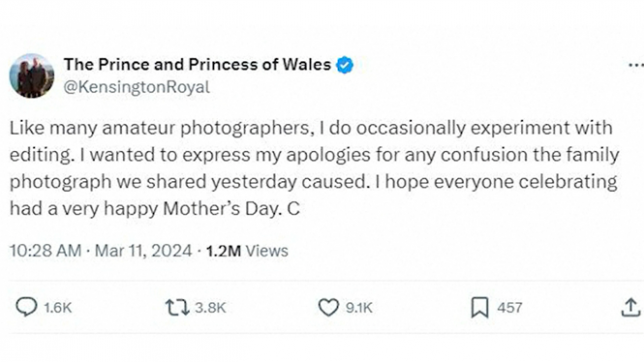La princesse Kate présente ses excuses pour avoir retouché cette photo