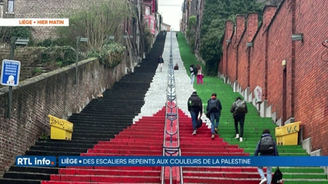 Les escaliers de Bueren à Liège ont été repeints aux couleurs palestiniennes