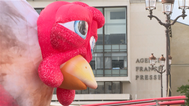 Des poulets géants installés dans le centre de Paris pour dénoncer les violences de l