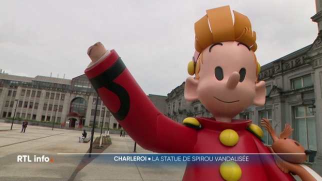 La statue de Spirou vandalisée devant la gare de Charleroi