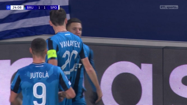 Bruges-Sporting: Tzolis égalise avec un peu de réussite