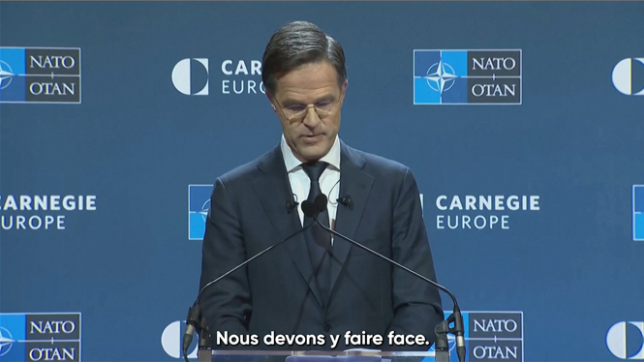 La menace russe se rapproche de nous à grande vitesse, met en garde le secrétaire général de l'Otan Mark Rutte, pour qui l'Europe doit dépenser beaucoup plus pour sa défense.