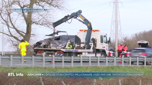 Hier, une course poursuite sur l'autoroute s'est conclue par un accident et une arrestation spectaculaire près de Bruges. A bord du véhicule, 4 hommes et une femme dont l'enlèvement était présumé. Selon Sudinfo, la victime kidnappée serait l'épouse d'un magnat des cryptomonnaies.