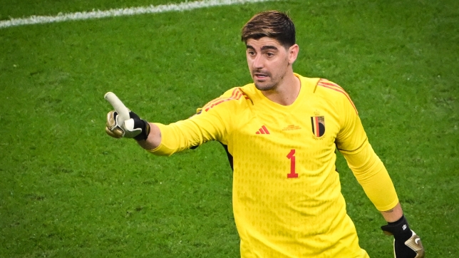 Thibaut Courtois reqcts during the Qatar 2022 World Cup Group F football match between Belgium and Canada 