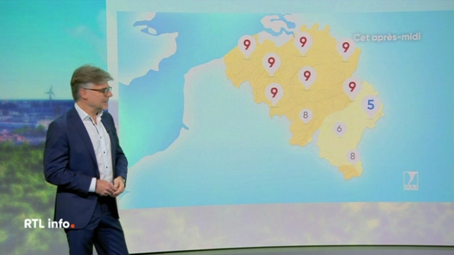 Invité du RTL info 13h., Stéphan Van Bellinghen présente les prévisions météorologiques de l'IRM pour cet après-midi et les prochains jours.