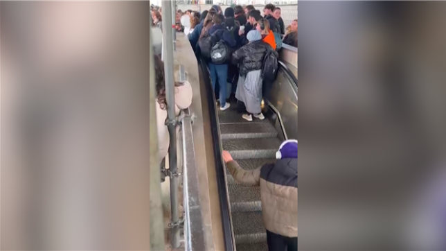 Une scène digne d'un film d'horreur à Gand: une foule se forme sur un escalator en marche, obligeant une personne à.. sauter par-dessus la rambarde.