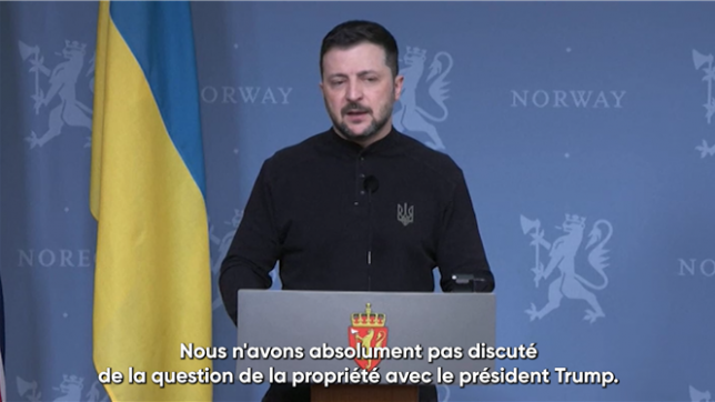 L'Ukraine ne discutera pas d'un transfert aux États-Unis de la propriété de ses centrales nucléaires, y compris celle occupée de Zaporijjia, déclare le président Volodymyr Zelensky au lendemain de sa conversation téléphonique avec Donald Trump, qui avait suggéré que son pays pourrait en prendre possession. Nous n'en discuterons pas. (...) Tout cela appartient à notre État, martèle Zelensky.