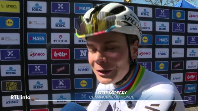 Dans quelques minutes, 143 femmes vont prendre le départ d'une boucle de près de 169km. Parmi elle, une Belge fait figure de favorite, c'est Lotte Kopecky; réaction.