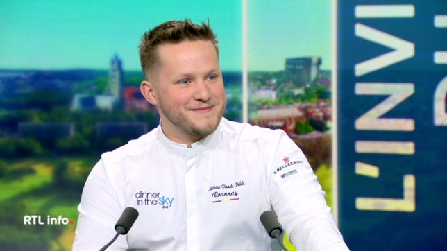 Chef du restaurant une étoile Le Roannay, Mathieu Vande Velde participe à l'expérience Dinner in the Sky le 5 juin prochain. Une expérience gastronomique unique à 50 mètres du sol, avec comme décor le champ de bataille et la butte du Lion à Waterloo.