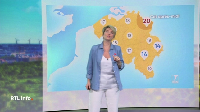 Aujourd'hui en Belgique, le temps sera ensoleillé avec une température autour de 17°C. Il y a 55% de chances de précipitations plus tard dans la journée.