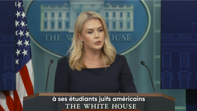 Donald Trump veut qu'Harvard s'excuse de ne pas avoir suffisamment lutté contre l'antisémitisme sur son campus, affirme la Maison Blanche, multipliant les attaques contre la prestigieuse université qui a refusé de se plier aux exigences du gouvernement. Le président américain veut voir Harvard s'excuser. Et Harvard doit s'excuser pour l'antisémitisme flagrant qui s'est produit sur son campus, déclare Karoline Leavitt, porte-parole de l'exécutif américain.