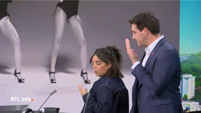Le présentateur du RTL info 13h s'est laissé guider par la commédienne qui lui apprend quelques pas de danse.
