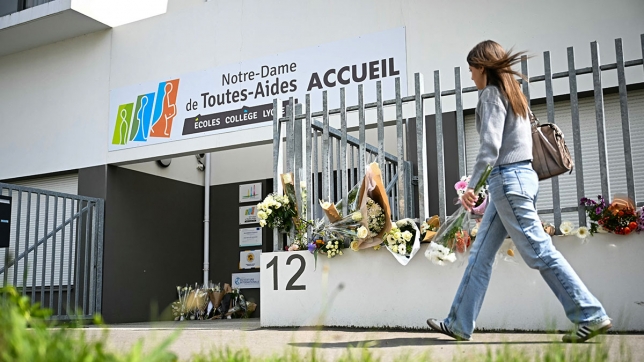 Une élève devant l'école