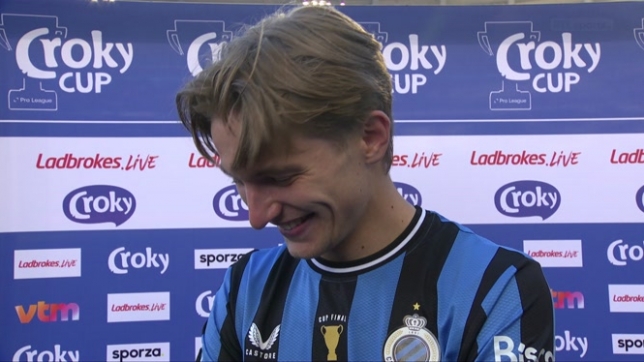 Romeo Vermant est clairement le héros de cette finale de Coupe de Belgique. Le Brugeois a inscrit un doublé. Un véritable moment de joie pour le jeune homme de 21 ans. Il s'exprime au micro d'Emiliano Bonfigli.