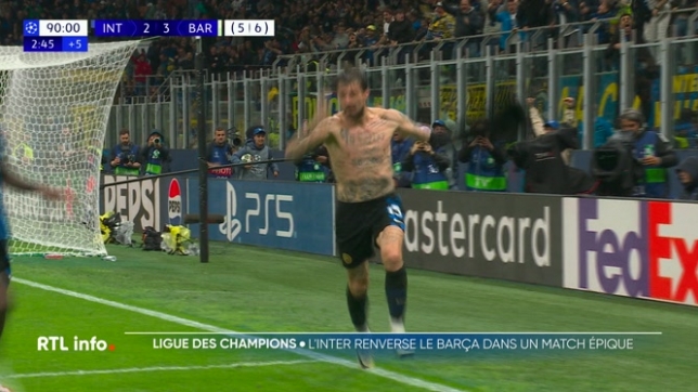 Au bout d'une irrespirable demi-finale retour au scénario improbable, l'Inter Milan est venu à bout du FC Barcelone (4-3 a.p., 3-3 à l'aller) et disputera le 31 mai sa deuxième finale de Ligue des champions en trois ans.