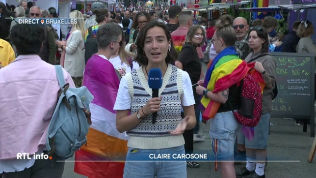 En direct du Pride Village, au Mont des Arts, Claire Carosone nous présente le cortège des fiertés, qui se veut toujours festif, avec un caractère politique et militant très affirmé cette année.