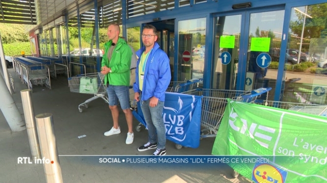 Plusieurs magasins Lidl sont restés fermés ce midi. Les travailleurs sont en grève au moins jusqu'à lundi. Pour l'instant, seuls une dizaine de magasins sont concernés mais d'autres pourraient suivre le mouvement.