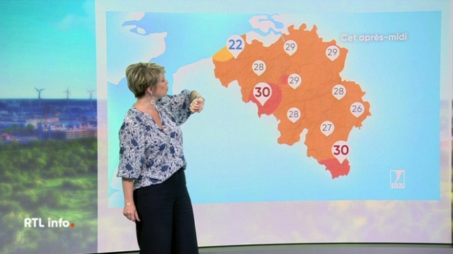 Le mercure va grimper jusqu'à 30° ce mercredi en Lorraine belge et en Campine alors qu'il fera plus respirable à la mer, avec 25°. La soirée sera encore assez ensoleillée. Des averses orageuses traverseront le pays, avec de fortes rafales de vent localement. Jeudi, la journée débutera sous la pluie.
