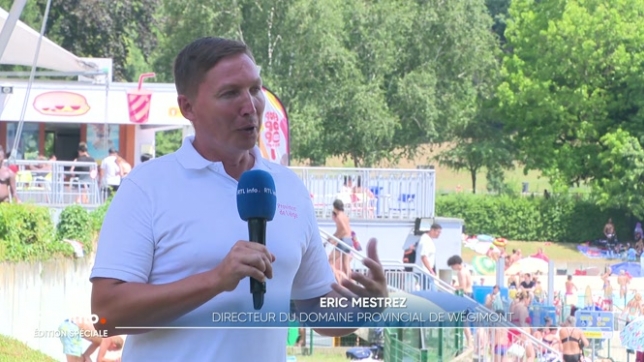 Les visiteurs sont présents en nombre pour profiter des infrastructures aquatiques du Domaine provincial de Wégimont, en province de Liège. Eric Mestrez, son directeur, est l'invité du RTL info.
