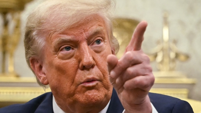 US President Donald Trump speaks during a meeting with Bahraini Crown Prince Salman bin Hamad al-Khalifa in the Oval Office of the White House in Washington, DC, on July 16, 2025. (Photo by ANDREW CABALLERO-REYNOLDS / AFP)