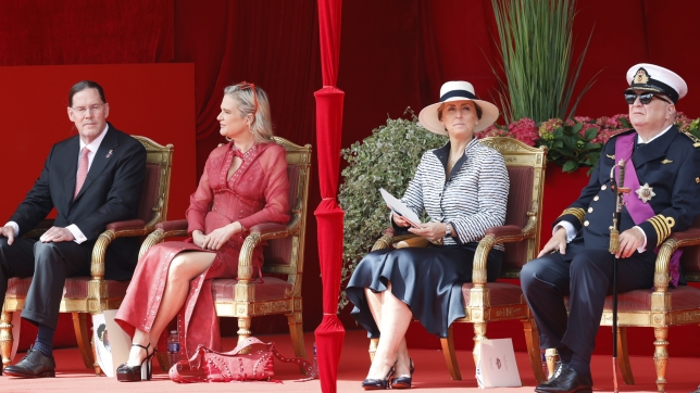 Princess Delphine’s husband Jim O’Hare, Princess Delphine and Princess Claire of Belgium pictured during the military and civilian parade on the Belgian National Day, in Brussels, Monday 21 July 2025. This parade pays tribute to our country’s security and emergency services, such as the army, police, fire brigade or civil protection.
BELGA PHOTO NICOLAS MAETERLINCK