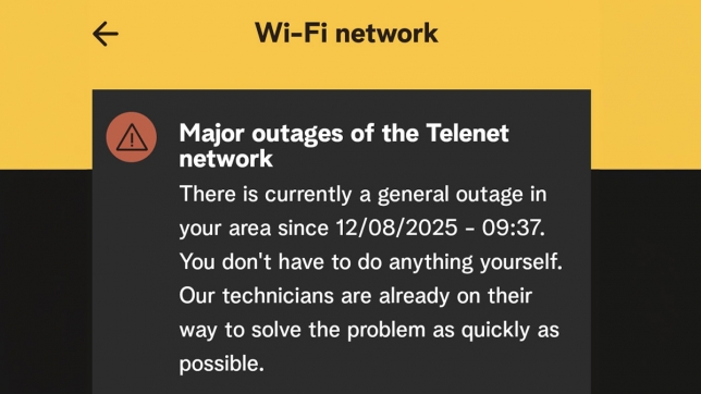 Capture d’écran de l’application Telenet d’un alerteur