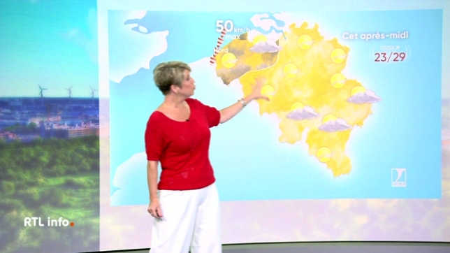 Le temps sera ensoleillé ce mardi, avec progressivement des nuages d'altitude en provenance de la France. Les maxima se situeront entre 22 ou 23°C à la côte et 29°C dans le centre du pays. Ce soir, de larges éclaircies se partageront le ciel avec des nuages d'altitude de plus en plus nombreux.
