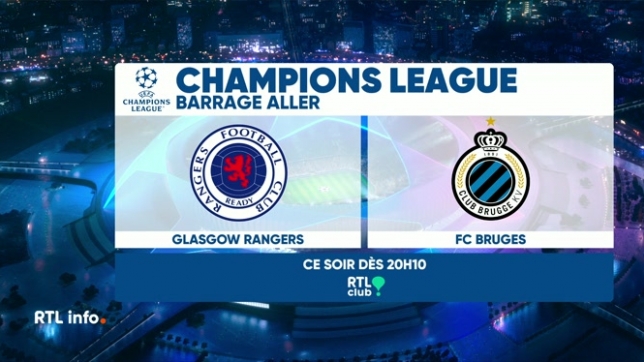 Renaud Terreur fait le point à Glasgow, la capitale de l'Ecosse, où le FC Bruges dispute ce soir face aux redoutables Rangers locaux son match aller des barrages de la Ligue des Champions.