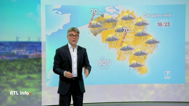 Ce mercredi après-midi, des averses se développeront depuis l'ouest et la frontière française, selon les dernières prévisions de l'IRM. Elles pourront être assez actives et s'accompagner d'orages. Les maxima oscilleront entre 18 et 23 degrés sous un vent modéré à assez fort.