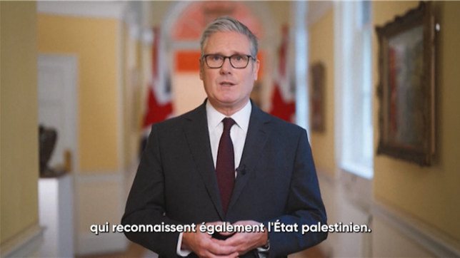 Le Premier ministre britannique Keir Starmer annonce la reconnaissance officielle par le Royaume-Uni de l'Etat de Palestine afin de raviver l'espoir de paix et une solution à deux Etats entre Israéliens et Palestiniens.