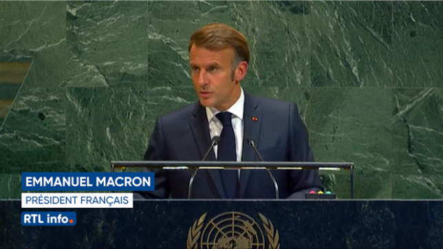 Emmanuel Macron affirme à la tribune de l'ONU que le temps de la paix est venu, car nous sommes à quelques instants de ne plus pouvoir la saisir, dans un discours à l'occasion duquel il doit formellement reconnaître un Etat palestinien.