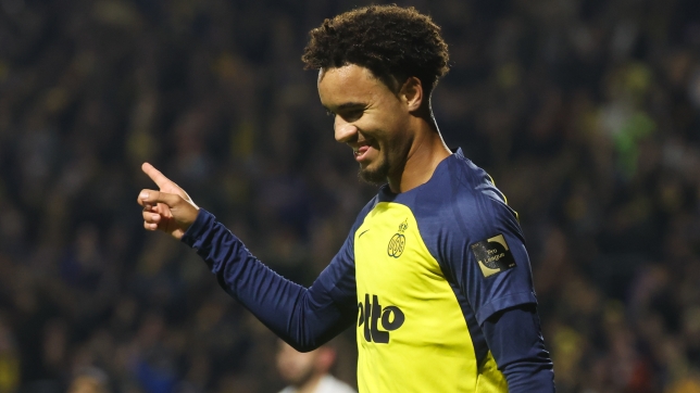 L’attaquant suisse Marc Giger célèbre son but, le 2ème de l’Union contre Westerlo