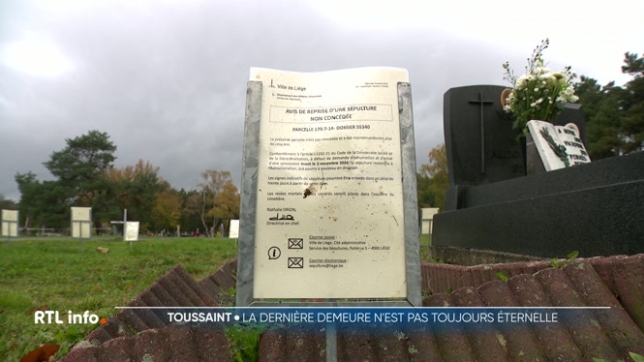 Nombreux sont les Belges à se rendre au cimetière pour honorer la mémoire de leurs proches. Avec une mauvaise surprise à Liège. Un avis de reprise affiché sur certaines tombes. Là-bas, d'un millier de sépultures sont concernées cette année faute d'entretien ou de renouvellement de concession.