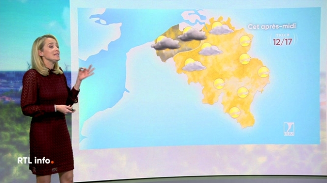 Ce mercredi sera la plus beau jour de la semaine. Le temps restera sec avec seulement quelques champs nuageux élevés. Les maxima se situeront entre 12 °C en Ardenne et 17 à 18°C en plaine. Les minima varieront de 5 à 12 °C. Demain jeudi, le temps sera nettement plus nuageux, surtout à l'ouest.
