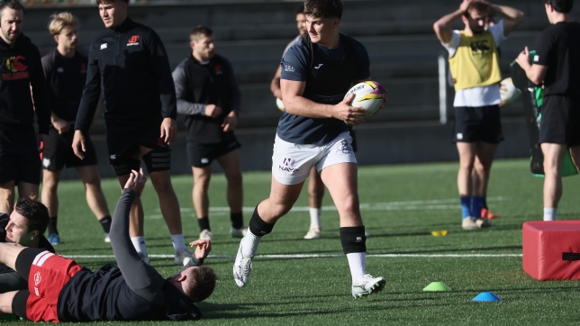 Belgium's players pictured during a training session of the Black Devils, the Belgian national rugby team, at the Nelson Mandela Stadium in Neder-Over-Heembeek, Brussels, Sunday 02 November 2025. The team is preparing for the qualification games for the World Cup. BELGA PHOTO BRUNO FAHY