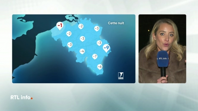 L'IRM a émis une alerte météo aux conditions glissantes car le gel va s'installer sur l'ensemble du pays pendant la nuit prochaine qui s'annonce comme la plus froide de la semaine, avec des températures minimales comprises entre -1 et -9 degrés. Le point sur les prévisions avec Emilie Dupuis.