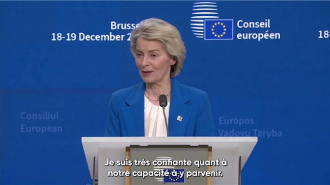 La présidente de la Commission européenne, Ursula von der Leyen, se dit confiante d'obtenir le soutien nécessaire pour que l'accord commercial entre l'Union européenne et le Mercosur soit signé en janvier.