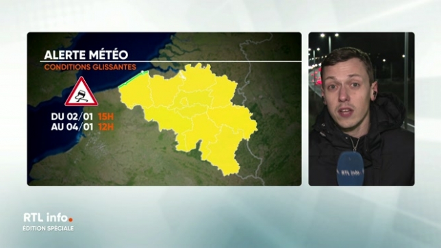 Arnaud Toussaint confirme que l'IRM a émis une alerte jaune aux conditions glissantes sur les routes pour tout ce weekend en Belgique. Averses hivernales, giboulées, neige et verglas sont à craindre un peu partout sur le pays.