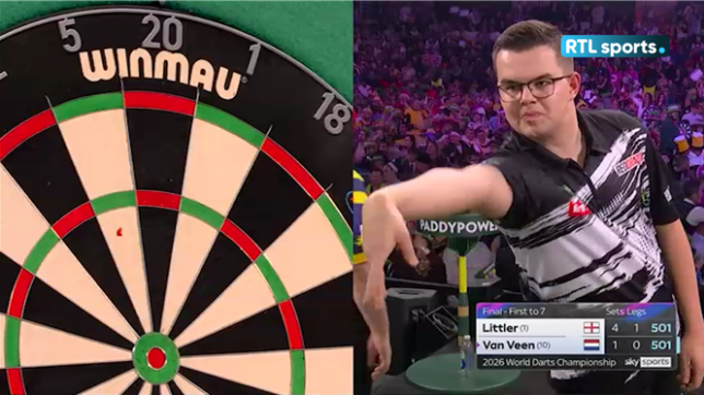 Gian van Veen s'ouvre le doigt et saigne sur la cible aux Mondiaux de Darts