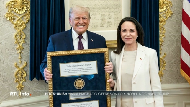 L'opposante vénézuélienne Maria Corina Machado a déclaré avoir offert à Donald Trump la médaille de son prix Nobel de la Paix lors de leur rencontre à la Maison Blanche. Mme Machado avait déclaré que ce serait un grand honneur pour lui si elle lui cédait son prix ou le partageait avec lui.