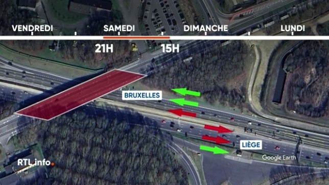 D'importants embarras de circulation sont attendus sur la E40 entre Liège et Bruxelles, à hauteur de Bertem, en raison du démontage d'un pont surplombant l'autoroute. Des perturbations sont annoncées puisque les bandes de circulation seront réduites ou fermées.