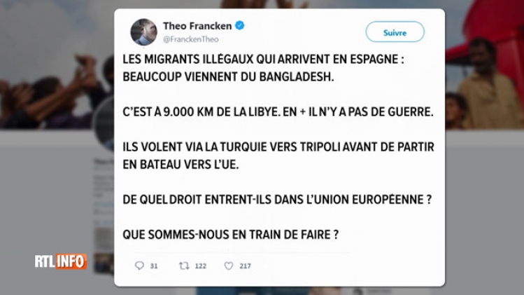 Tweet erroné de Theo Francken sur les migrants de l'Aquarius: sa modification n'est pas passée inaperçue