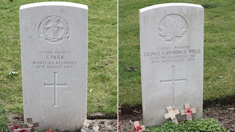 pierres tombales du premier et dernier soldat britanniques