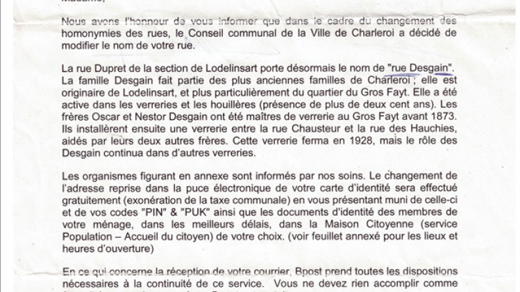 La lettre du changement d'adresse