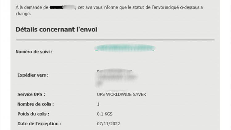 Un colis qui n'arrive pas à cause du changement d'adresse