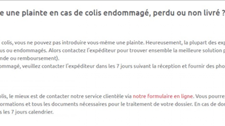 La réponse de Bpost à une question concernant un colis