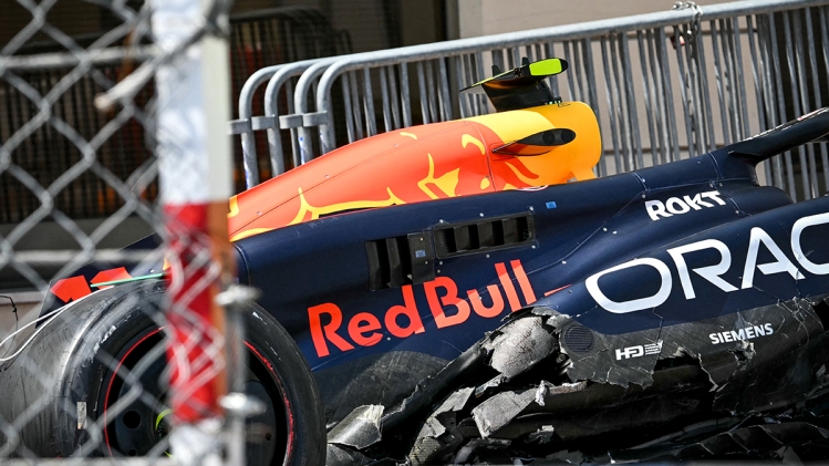 La voiture de Sergio Pérez après son crash à Monaco.